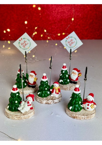 Yılbaşı Noel Baba ve Çam Ağacı Tasarımlı Sevimli Not Fotoğraf Tutacağı Yeni Yıl Dekoru