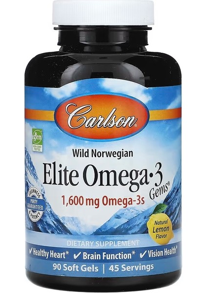 Wild Norwegian Elite Omega-3 Gems Natural Lemon 1,600 Mg 90 Soft Gels