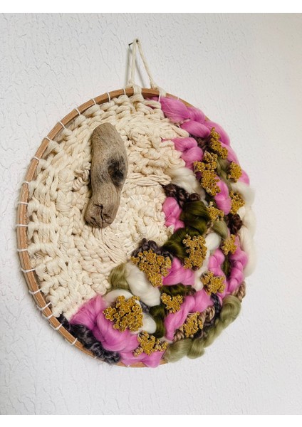 Civanperçemi Yün Keçe Makrome Yuvarlak Dekoratif Salon Duvar Süsü modelleri