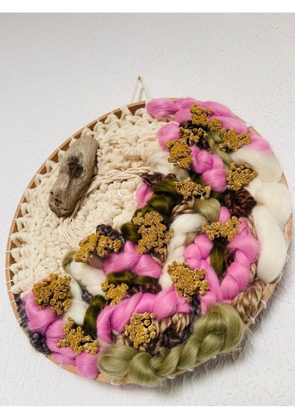 Civanperçemi Yün Keçe Makrome Yuvarlak Dekoratif Salon Duvar Süsü indirimleri