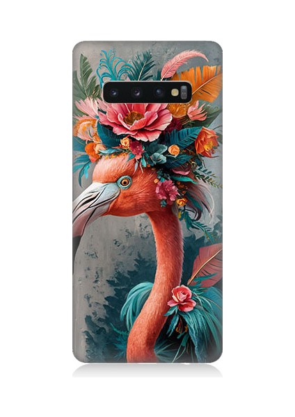 Samsung Galaxy S10 Uyumlu Çiçekli Flamingo Desenli Silikon Kılıf