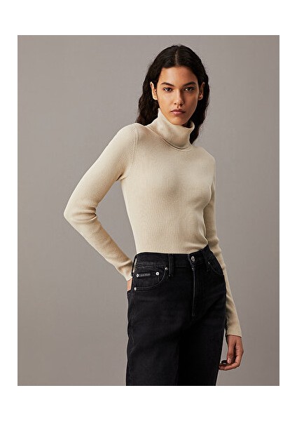 Woven Label Roll Neck Sweater