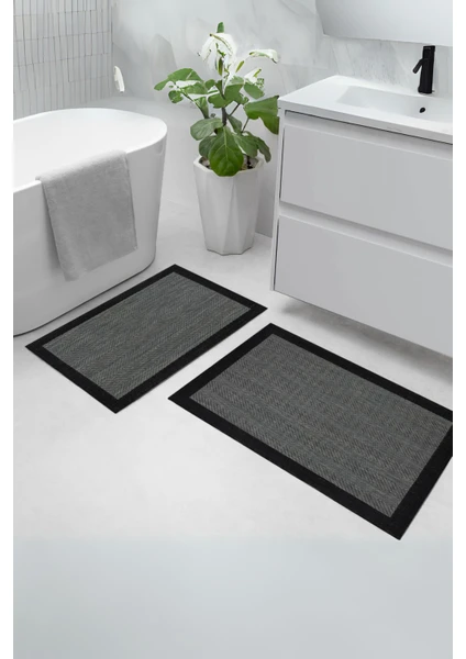 Inter Weaving Patio Bordürlü 2’Li Banyo Paspas Seti Yıkanabilir Kaymaz Taban Banyo Paspas Takımı Sisal 40x60–60x90