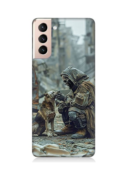 Samsung Galaxy S21 Plus Uyumlu Köpek ve Adam Desenli Silikon Kılıf