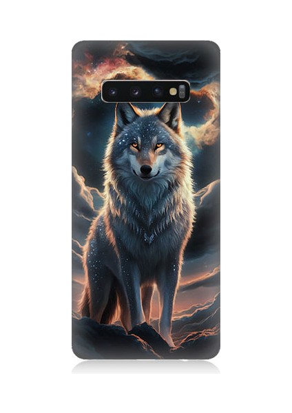 Samsung Galaxy S10 Plus Uyumlu Kurt ve Ay Desenli Silikon Kılıf