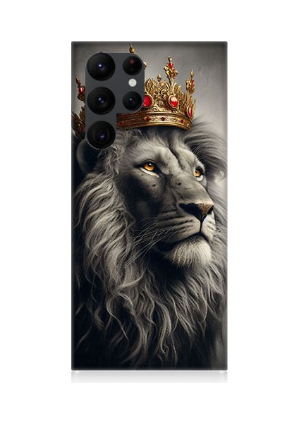 Samsung Galaxy S22 Ultra Uyumlu Taçlı Aslan 3 Desenli Silikon Kılıf