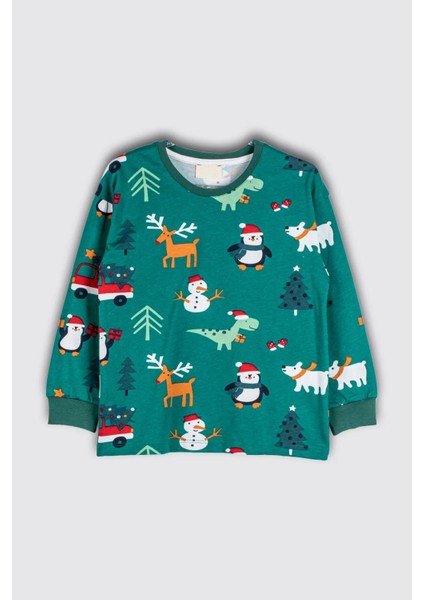%100 Pamuk Kardan Adam-Penguen Desenli Yılbaşı Temalı Unisex Çocuk Pijama Takımı(3,4,5,6,7,8 Yaş) fiyatları