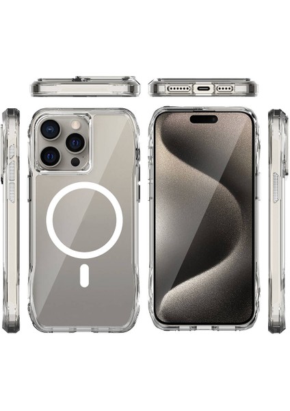 Apple iPhone 15 Pro Max Kapak Magsafe Şarj Özellikli Airbagli Şeffaf Incek Kapak