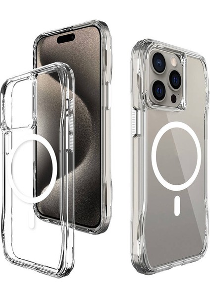 Apple iPhone 15 Pro Max Kapak Magsafe Şarj Özellikli Airbagli Şeffaf Incek Kapak