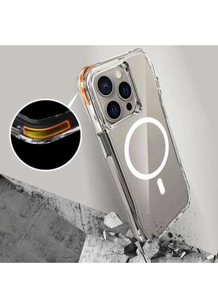Apple iPhone 15 Pro Max Kapak Magsafe Şarj Özellikli Airbagli Şeffaf Incek Kapak