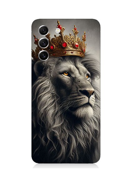 Samsung Galaxy S21 Fe Uyumlu Taçlı Aslan 3 Desenli Silikon Kılıf