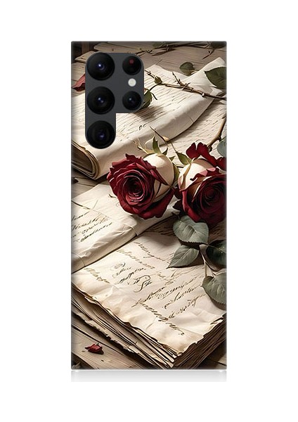 Samsung Galaxy S22 Ultra Uyumlu Mektup ve Güller Desenli Silikon Kılıf