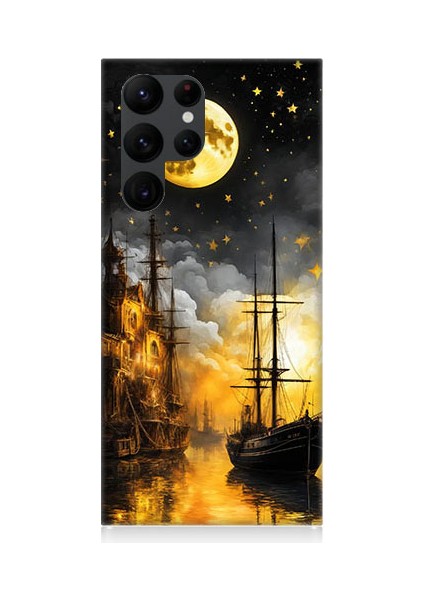 Samsung Galaxy S22 Ultra Uyumlu Ayışığı Gemisi Desenli Silikon Kılıf