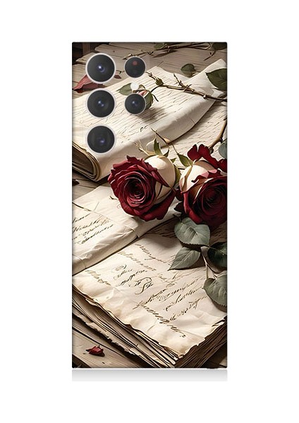 Samsung Galaxy S23 Ultra Uyumlu Mektup ve Güller Desenli Silikon Kılıf