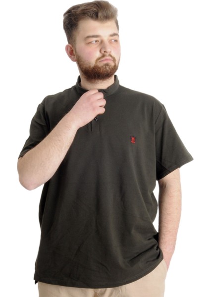 Mode Xl Büyük Beden Erkek T-Shirt Hakim Yaka Md Logo 22326 Haki