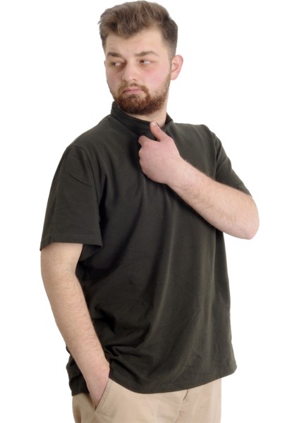 Mode Xl Büyük Beden Erkek T-Shirt Hakim Yaka Md Logo 22326 Haki fiyatları