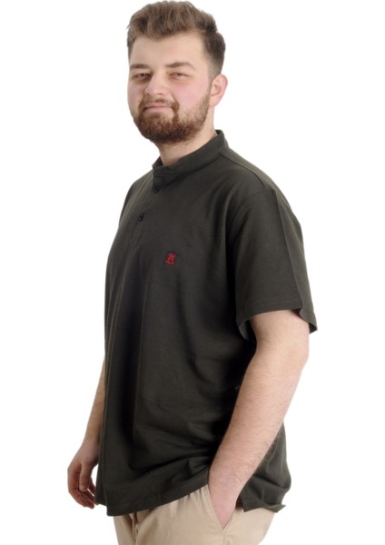 Mode Xl Büyük Beden Erkek T-Shirt Hakim Yaka Md Logo 22326 Haki modelleri