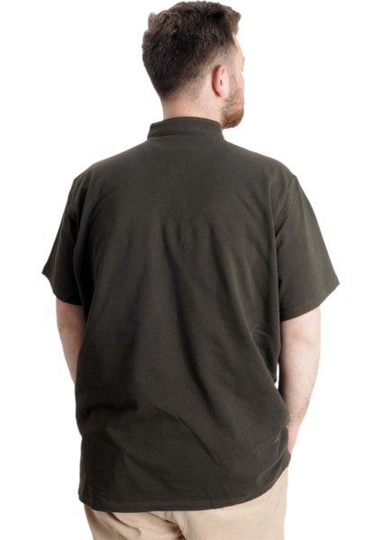Mode Xl Büyük Beden Erkek T-Shirt Hakim Yaka Md Logo 22326 Haki fırsatları