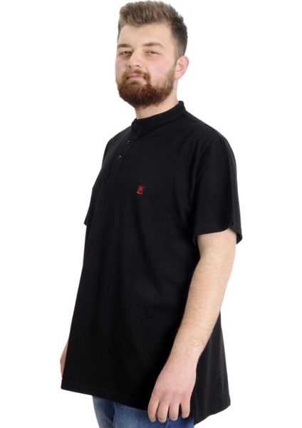 Mode Xl Büyük Beden Erkek T-Shirt Hakim Yaka Md Logo 22326 Siyah
