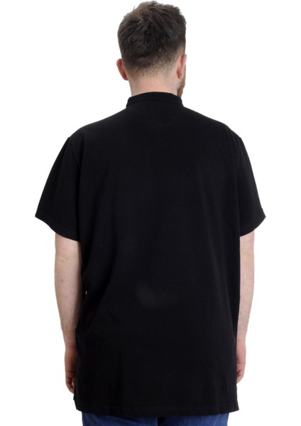 Mode Xl Büyük Beden Erkek T-Shirt Hakim Yaka Md Logo 22326 Siyah