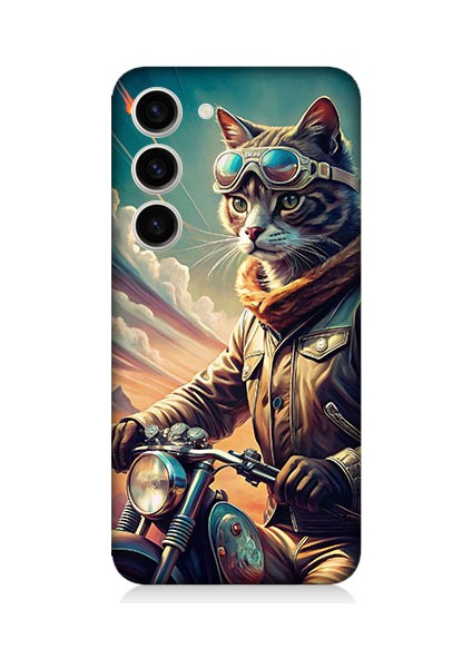 Samsung Galaxy S23 Uyumlu Motosiklet Kedisi Desenli Silikon Kılıf