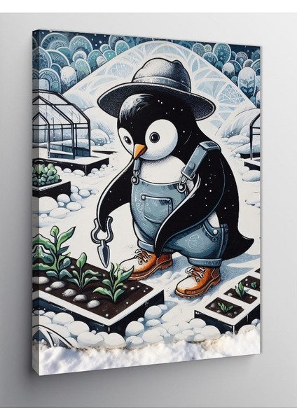 Kanvas Tablo Karlı Bahçivan Penguen