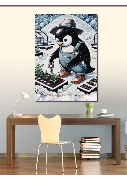 Kanvas Tablo Karlı Bahçivan Penguen