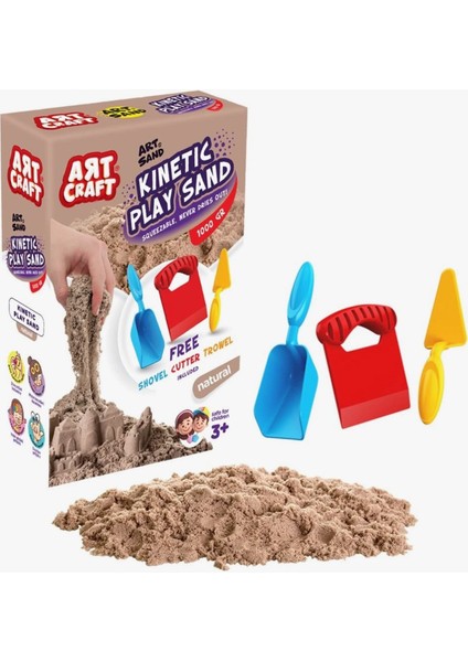 Aksesuarlı Kinetik Oyun Kumu 1000 gr - Kahverengi - ( 3 Parça Aksesuar Hediyeli )