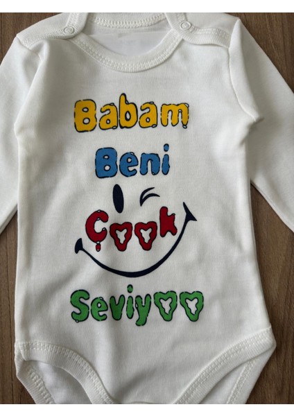 Organik %100 Pamuk Babam Beni Çook Seviyoo Yazılı Bebek Body Uzun Kollu Çıtçıtlı Badi Zıbın Tulum fiyatları