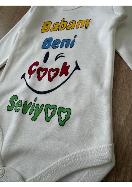 Organik %100 Pamuk Babam Beni Çook Seviyoo Yazılı Bebek Body Uzun Kollu Çıtçıtlı Badi Zıbın Tulum modelleri