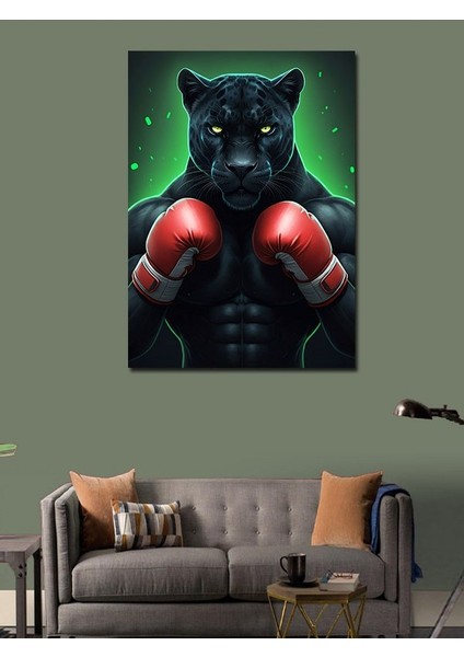 Kanvas Tablo Boks Eldivenli Kara Panter modelleri