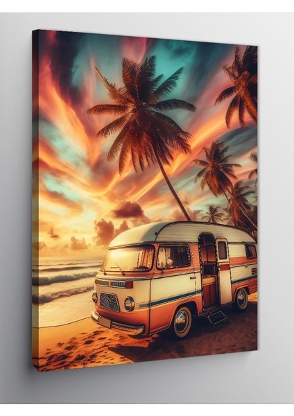 Kanvas Tablo Sahilde Kampçı Karavan
