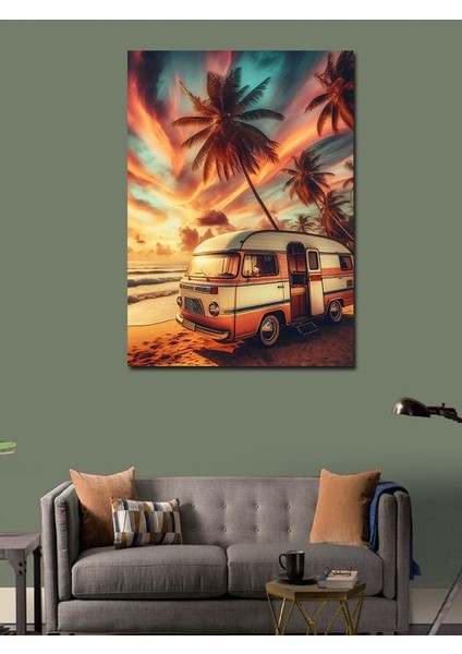 Kanvas Tablo Sahilde Kampçı Karavan modelleri