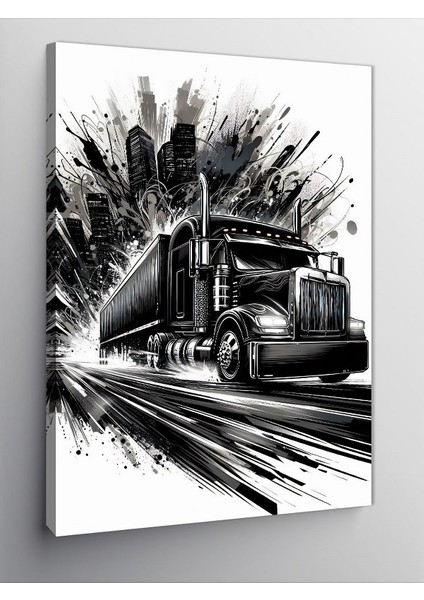 Kanvas Tablo Siyah-Beyaz Tır Çizimi