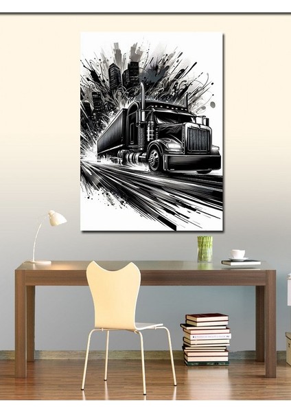 Kanvas Tablo Siyah-Beyaz Tır Çizimi fiyatları