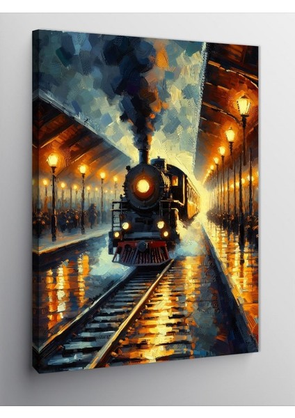 Kanvas Tablo Gece Buharlı Tren Yolculuğu