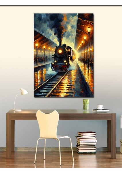 Kanvas Tablo Gece Buharlı Tren Yolculuğu