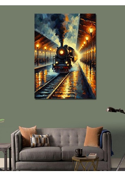 Kanvas Tablo Gece Buharlı Tren Yolculuğu