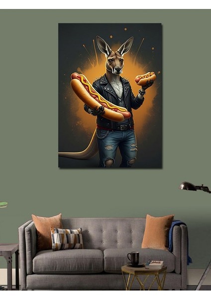 Kanvas Tablo Hotdog Tutan Kanguru modelleri