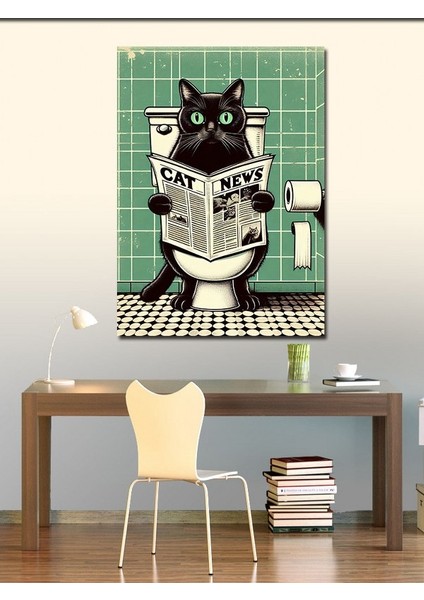 Kanvas Tablo Tuvalette Gazete Okuyan Kedi fiyatları