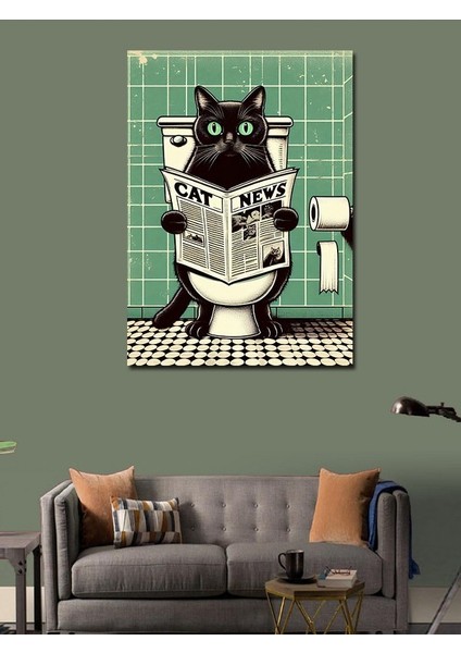 Kanvas Tablo Tuvalette Gazete Okuyan Kedi modelleri