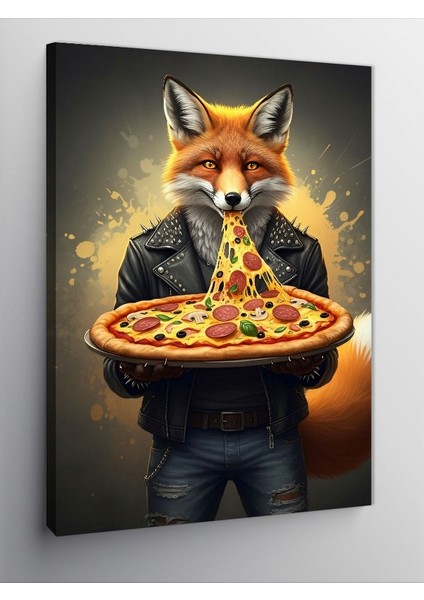 Kanvas Tablo Pizza Yiyen Tilki