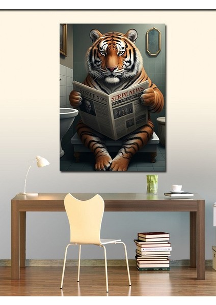 Kanvas Tablo Tuvalette Gazete Okuyan Kaplan fiyatları