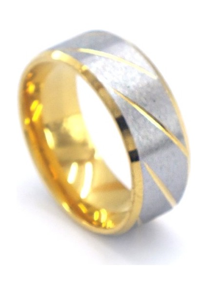 Çelik Alyans Yüzük Altın Kaplama Çift Renkli YZK-297