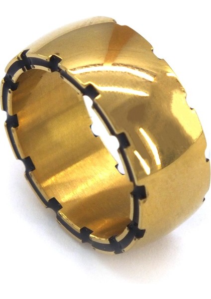 Çelik Alyans Yüzük Altın Kaplama Çentikli Bombeli YZK-376