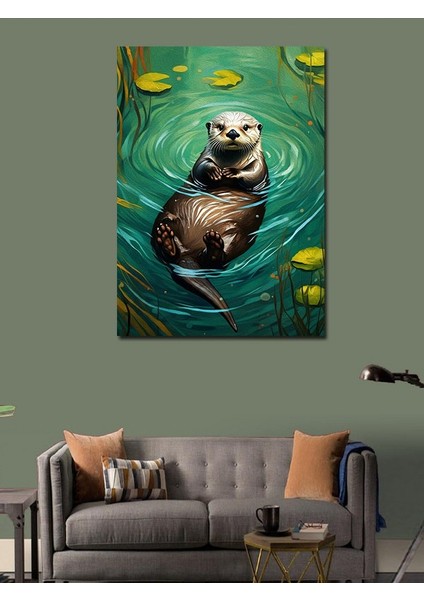 Kanvas Tablo Gölde Su Samuru modelleri