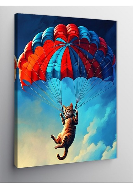 Kanvas Tablo Paraşütle Atlayan Kedi