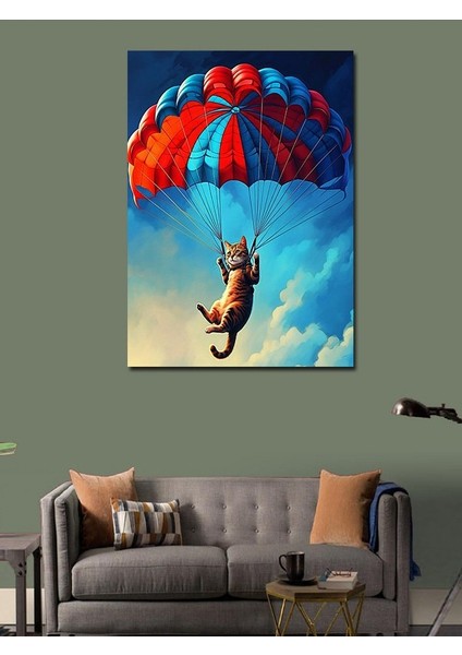 Kanvas Tablo Paraşütle Atlayan Kedi modelleri