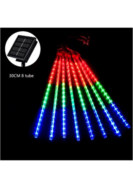 Rgb Güneş Enerjili 8tüplü Bahçe-Noel Ağacı-Yılbaşı Dekor Süsleme Peri Meteor Işıkları Dış Mekan LED