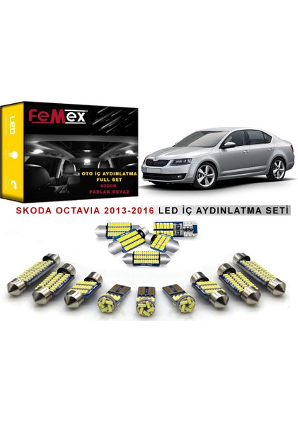 Skoda Octavia 2013-2016 LED Iç Aydınlatma Ampul Seti Femex Parlak Beyaz